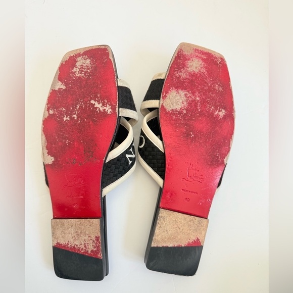 Christian Louboutin Black white leather criss cross Logo Crossimule slides EU 40 - Picture 6 of 12